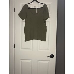Bibi Short Sleeve V Neck Gauze Blouse Top Xl Olive New With Tags